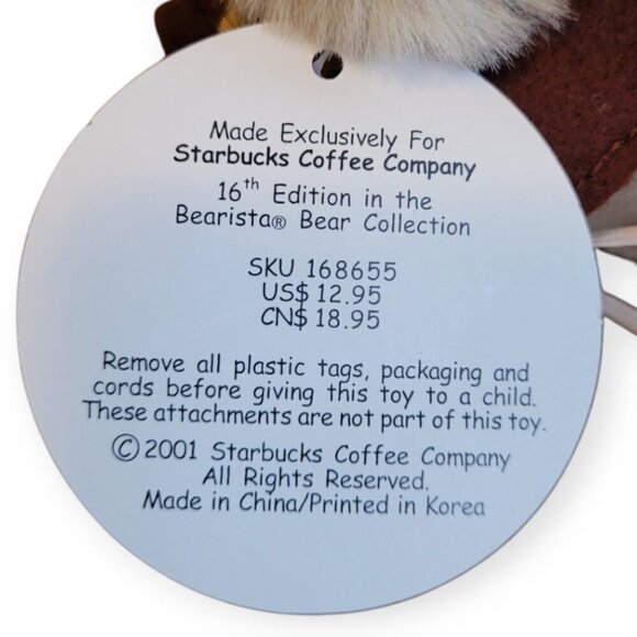 Starbucks Bearista 2001 Scarecrow Halloween Bear Plush NWT - Picture 4 of 6